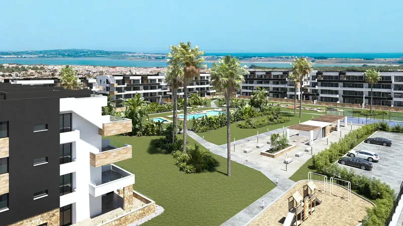 Apartamentos con piscinas y pista de pádel